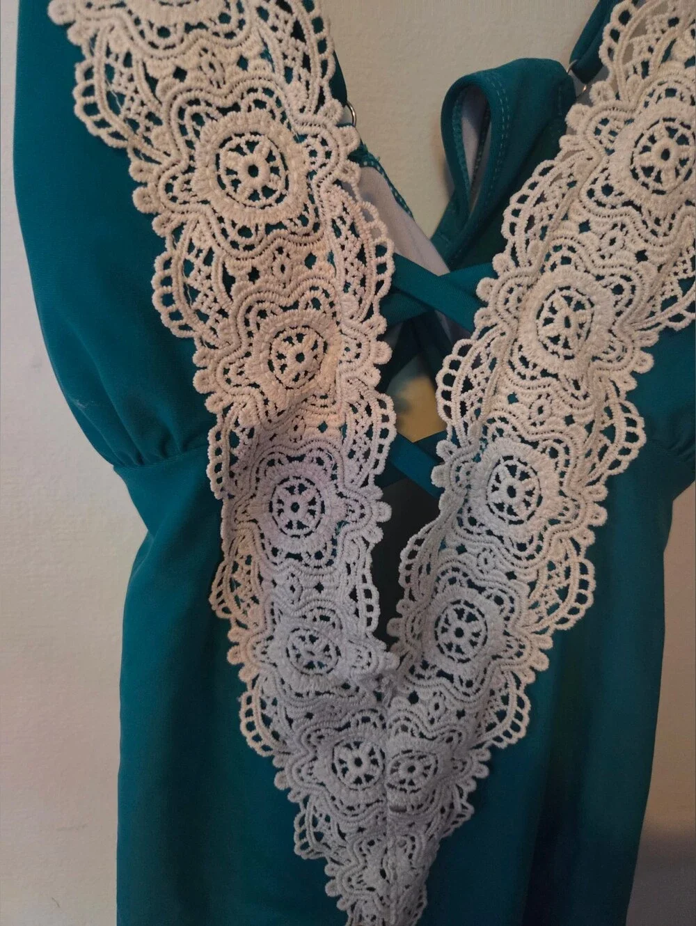 Teal Lace-Trimmed Strappy Swimsuit